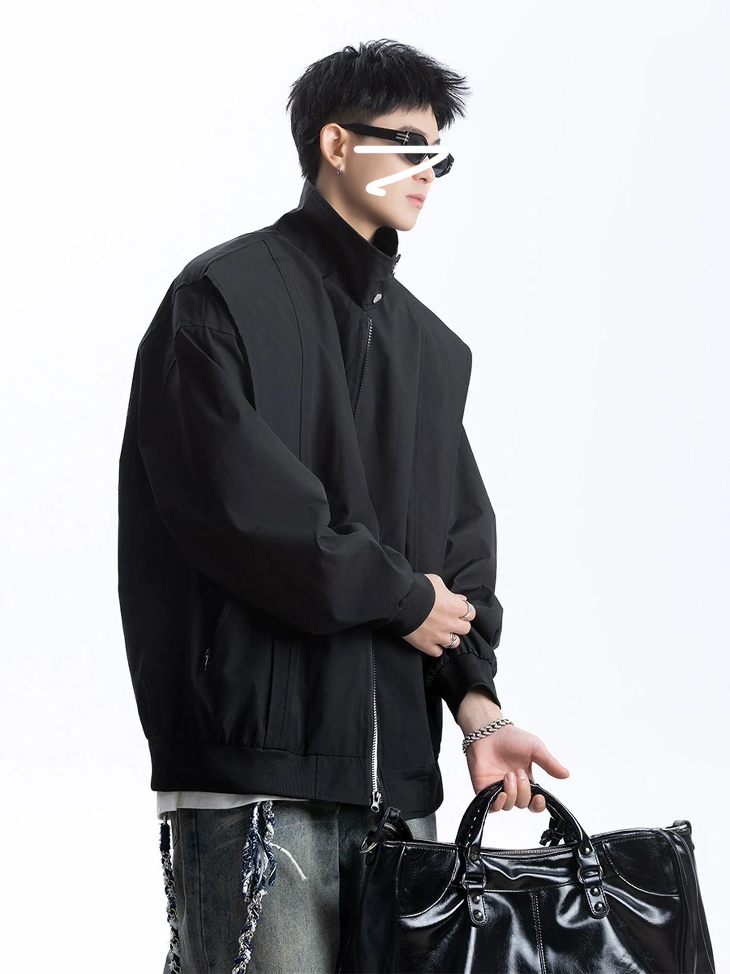 

American Sle Pilot Jaet Men's Spring Autumn New Bla Haome Deconstructed ape Stand Collar Workwear Baseball Coat