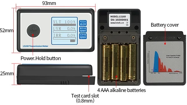 Rejection Visible Light Transmittance Window Tint with UV IR Portable Solar Film Transmission Meter LS160