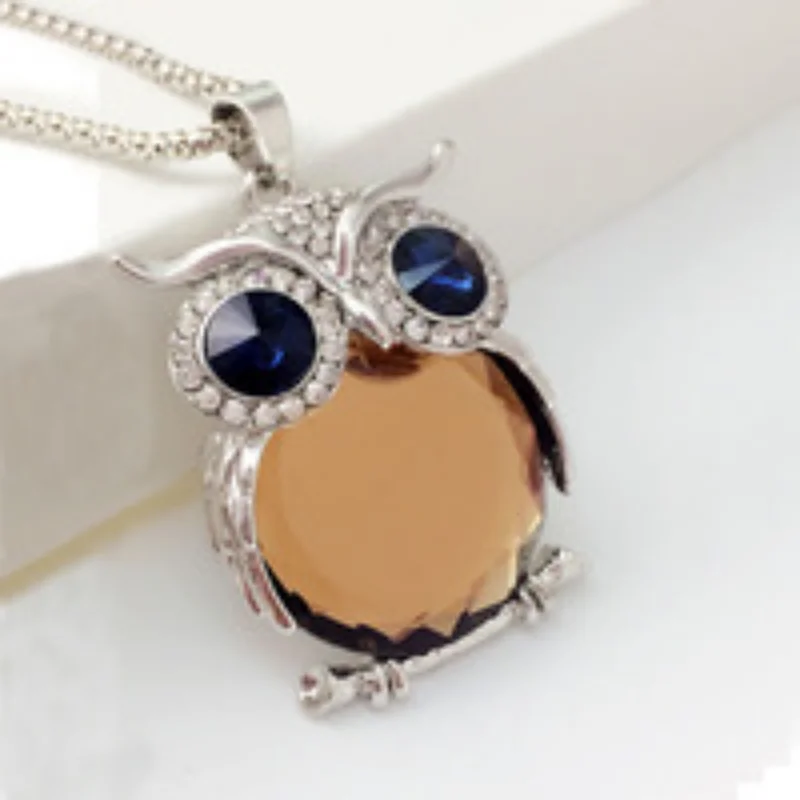 Fashion Cute Owl Pendant Necklace for Women Long Sweater Chain Rhinestone Necklaces Clothing Accessories Personality Jewelry