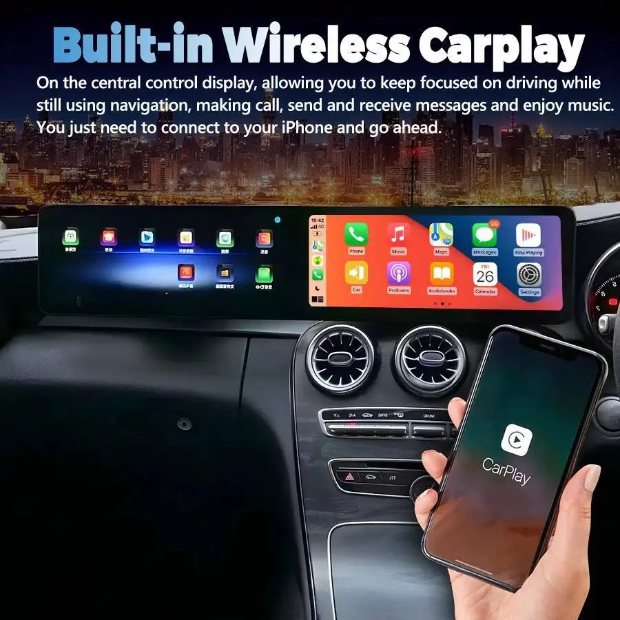 القيادة باليد اليمنى لمرسيدس بنز C الفئة W205 Glc X253 C180 C200 C220 C300 C350 2016-2022 شاشة مزدوجة أندرويد Carplay GPS