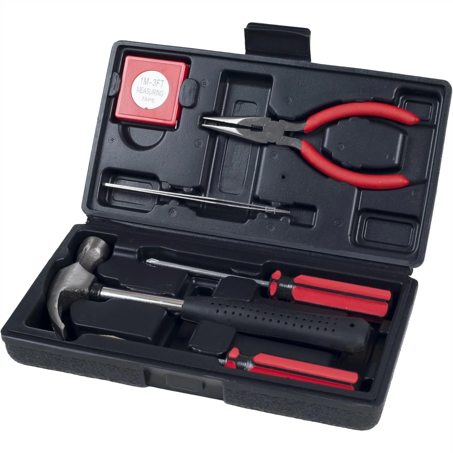 

6 Piece Household Hand Tool Set With Hammer Screwdriver Pliers And Measuring Tape For Home Office Car Maintenance Black