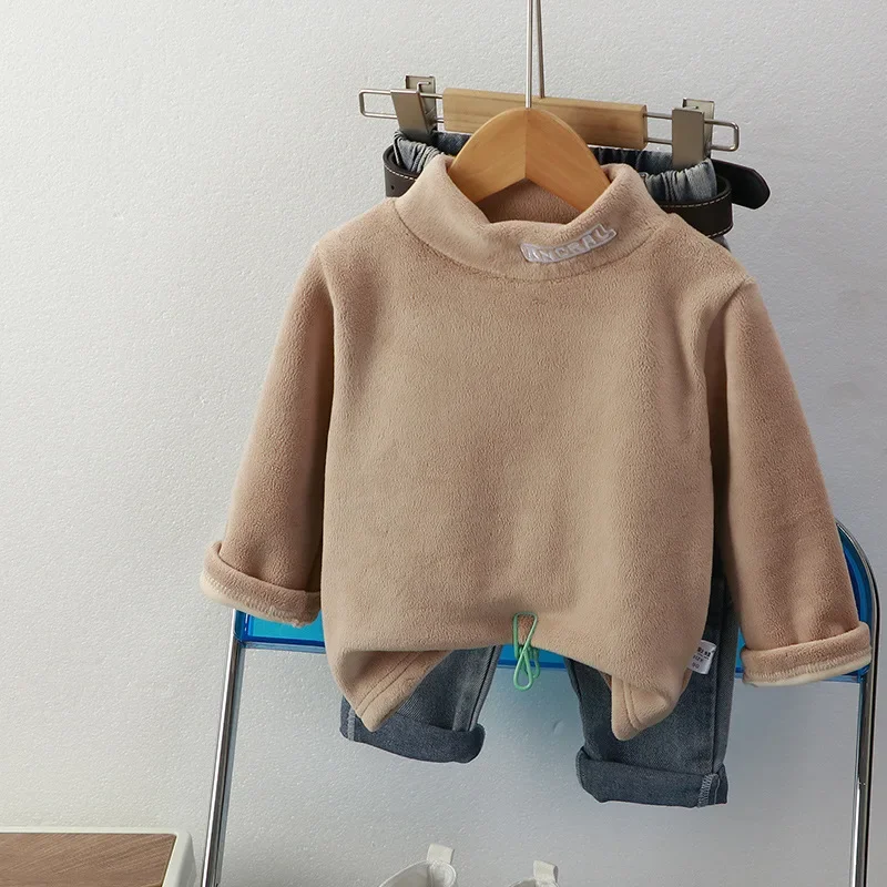 Winter Children's Bottoming Shirts Baby Boys Fleece Thickened T-shirts Kids Clothes Toddler Girls Turtleneck Pullovers Sweater