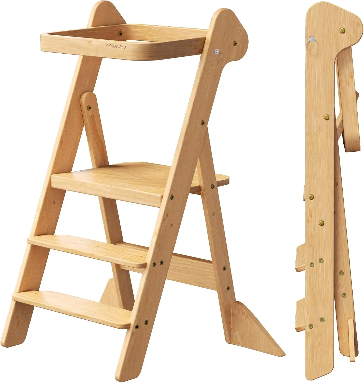

Foldi Foldable Toddler Kitchen Stool Adjustable Height Toddler Standing Tower with Net Safety Feet IF Award Winning Wooden