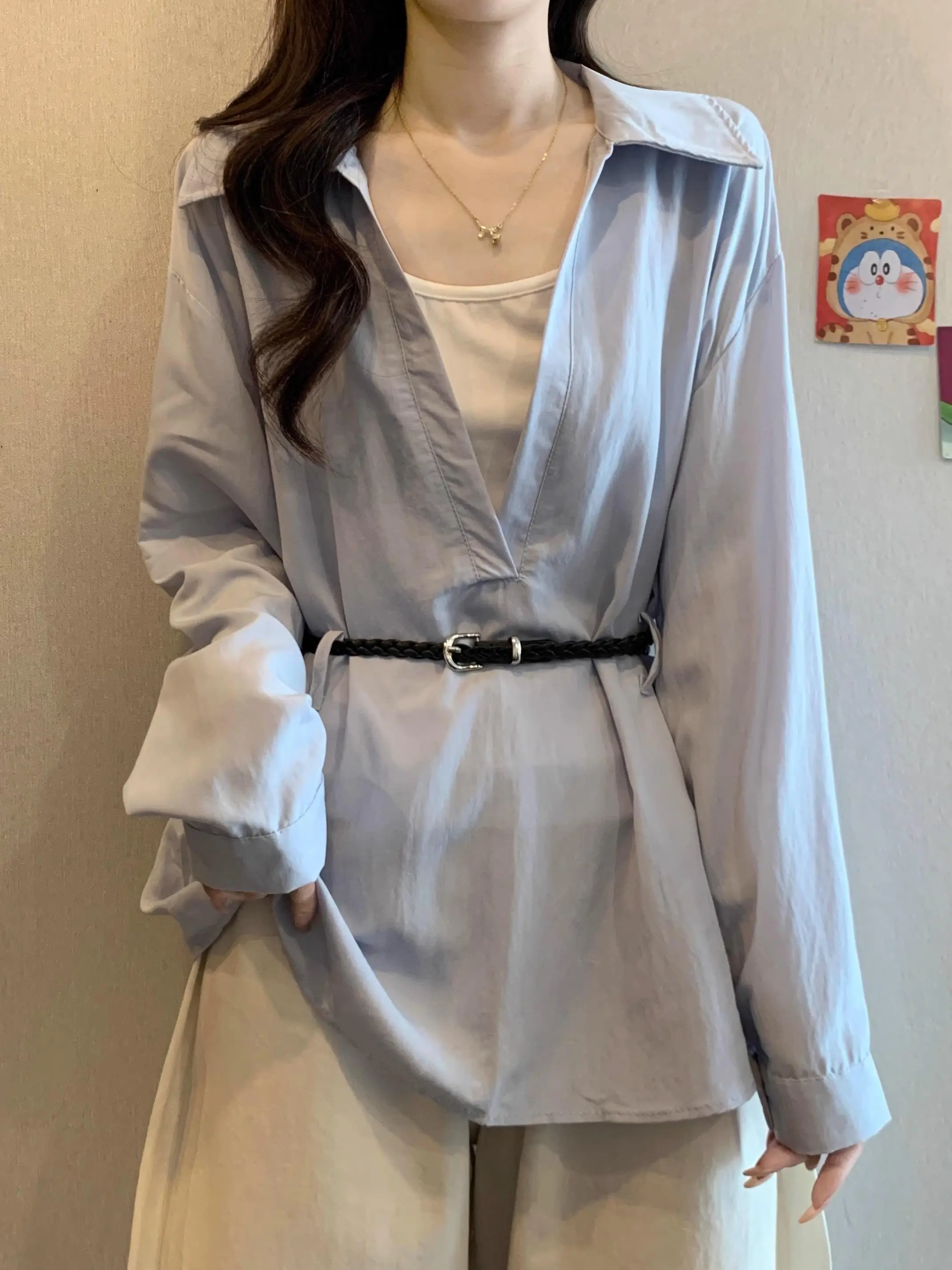 

New 2026 plus Size Women's Long Sleeve Shirt Two-Piece Set Tummy Cover up Top Casual Comfortable plus Size Fashion Autumn Wear