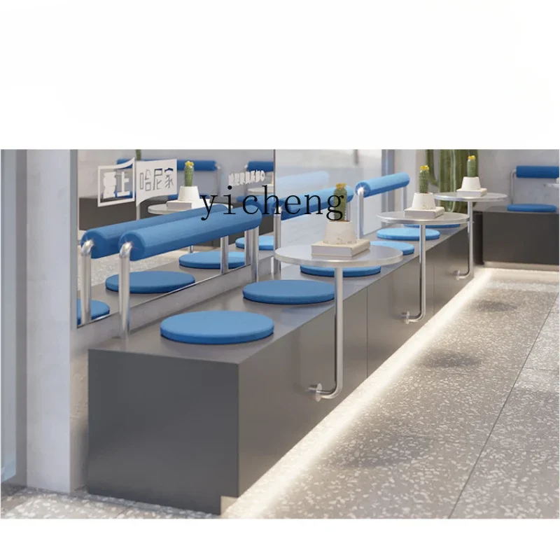 

ZF Creative Blue Modern Deck Sofa Tea House Milk Tea Restaurant Square Garden Pier without Backrest Bench