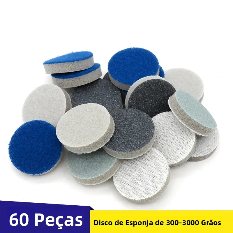 Disco de Lixa Redondo de 1 Polegada (25mm) com Velcro, Grãos Variados de 300-3000 para Polimento e Lixamento de Carros (Pacote com 60 Peças)