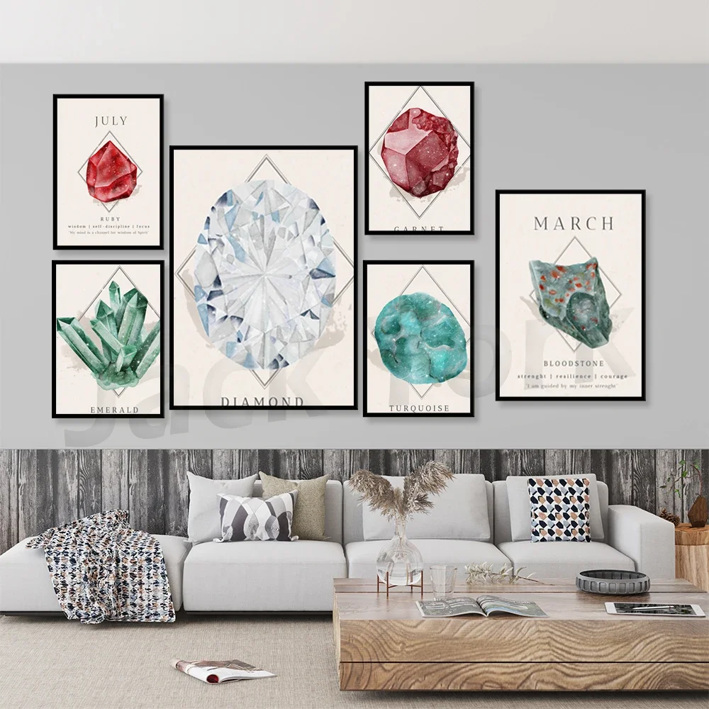 Birthstone of the month Wall Art, Watercolour Diamond Poster, Inspirational Words and Mantra Quote for Bohemian style decor