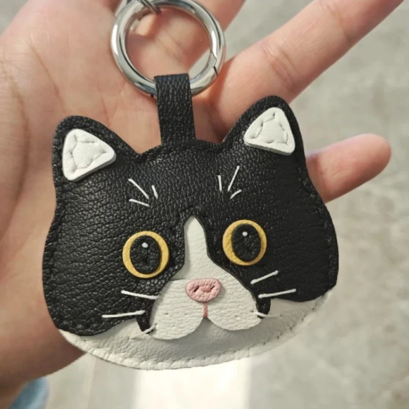 

New Cute Genuine Leather Unique Cow Cat Shorthair Handmade Bag Key Pendant Handbag Crossbody Bag Pendant Girl'S Birthday Gifts
