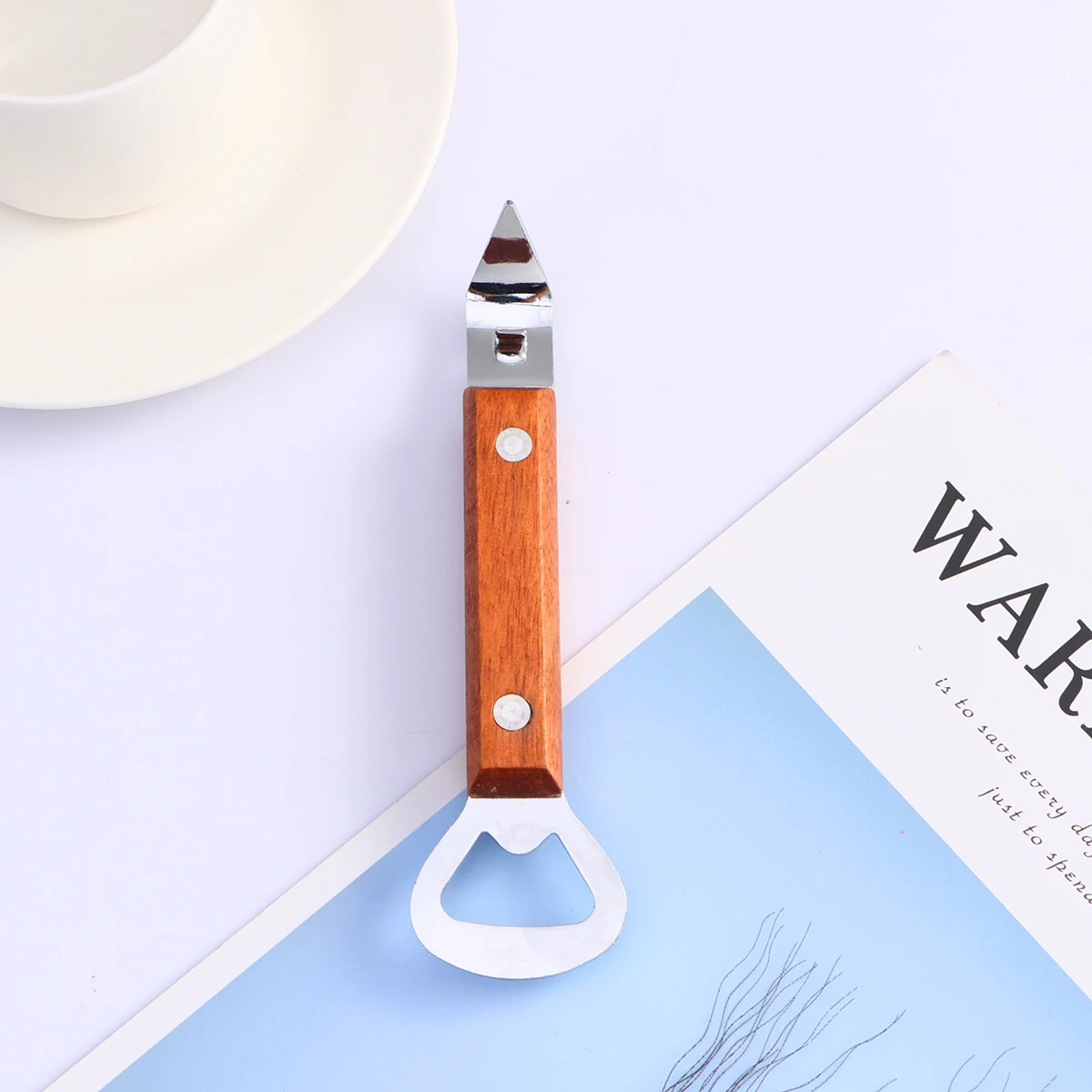 

3pcs Stainless Steel Bottle Opener Can Opener Wood Handle 2 In 1 Strong For Home Kitchen Bar Silver Brown