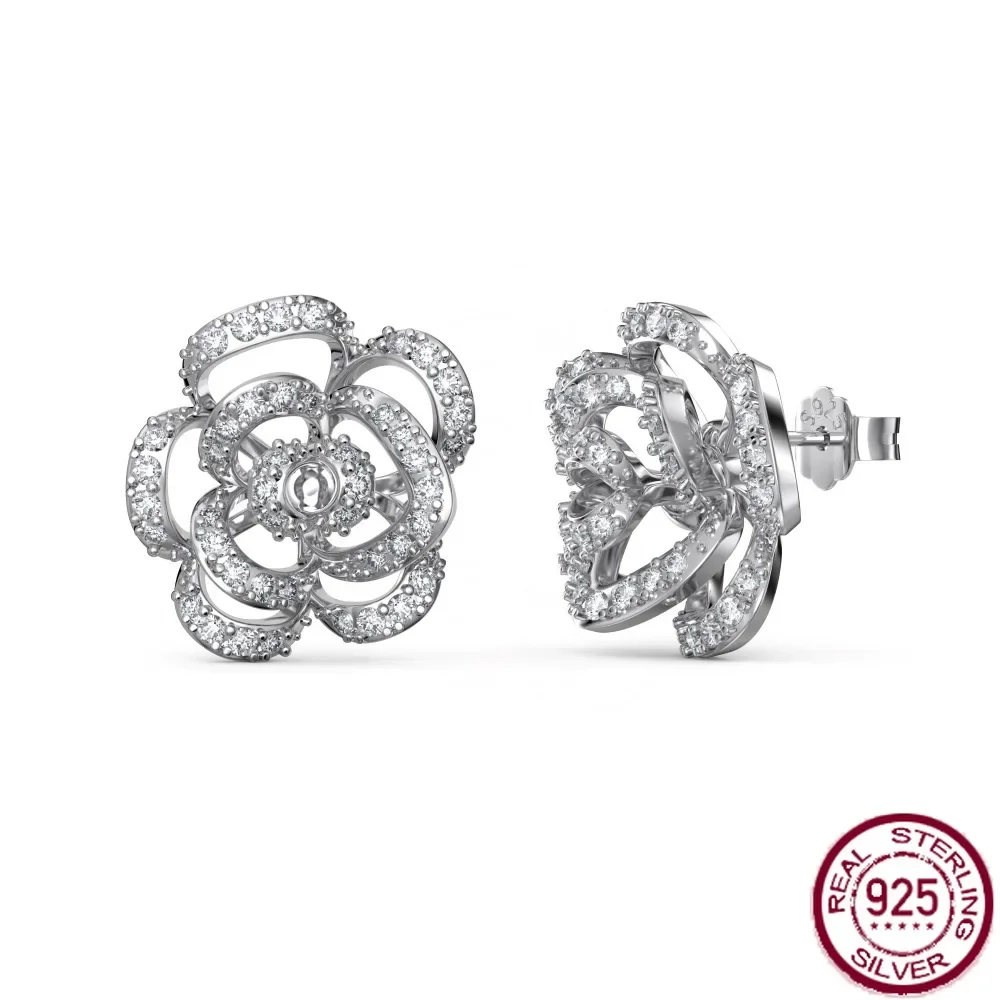 

Новые серьги-гвоздики из чистого серебра S925, женские серьги в форме цветка, инкрустированные цирконом, модный и изысканный дизайн, женские свадебные украшения