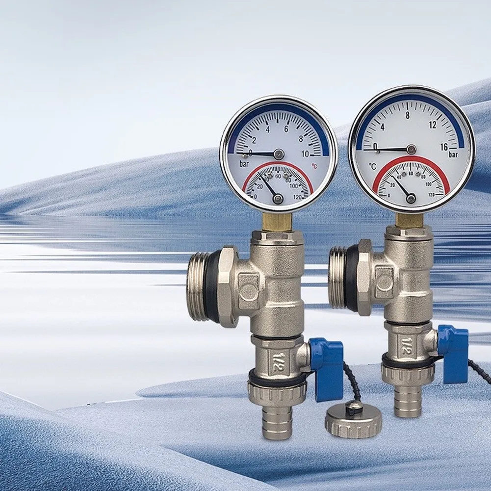 Inch Underfloor Heating Manifold Drain Valve, Complete Assembly With Built‑in Temperature & Pressure Gauge For Floor Heating