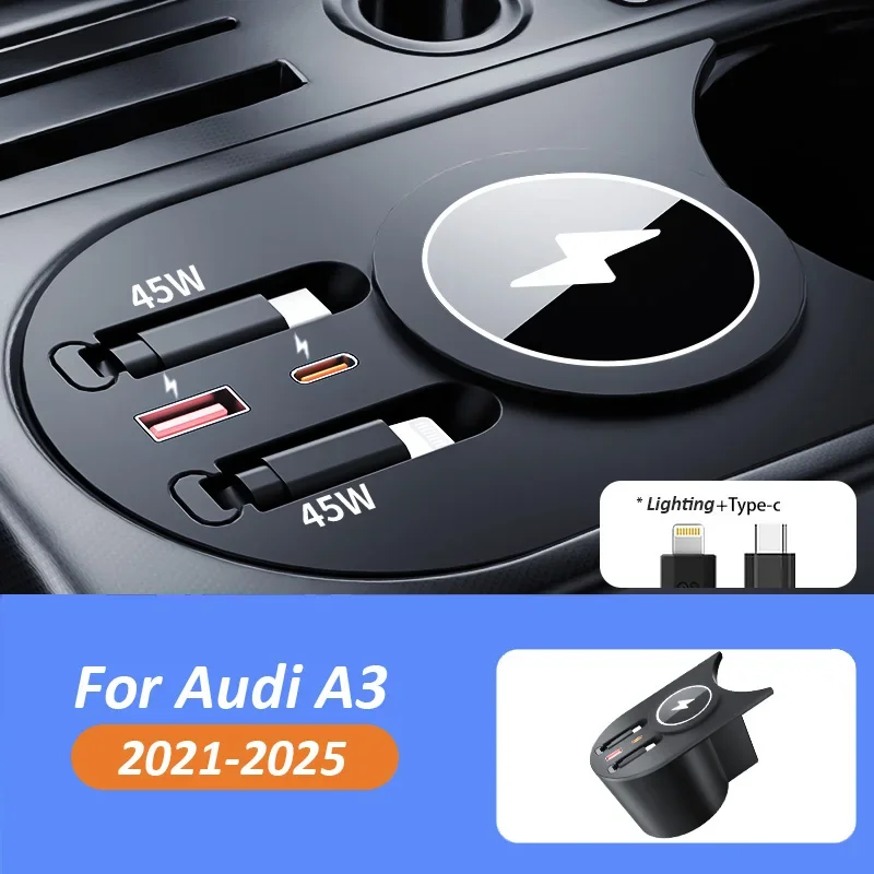 Wireless Charger Magnetic For Audi A3 wire wireless super Fast Charging dock 135W plug & play Mobile Phone USB Type-C Charging