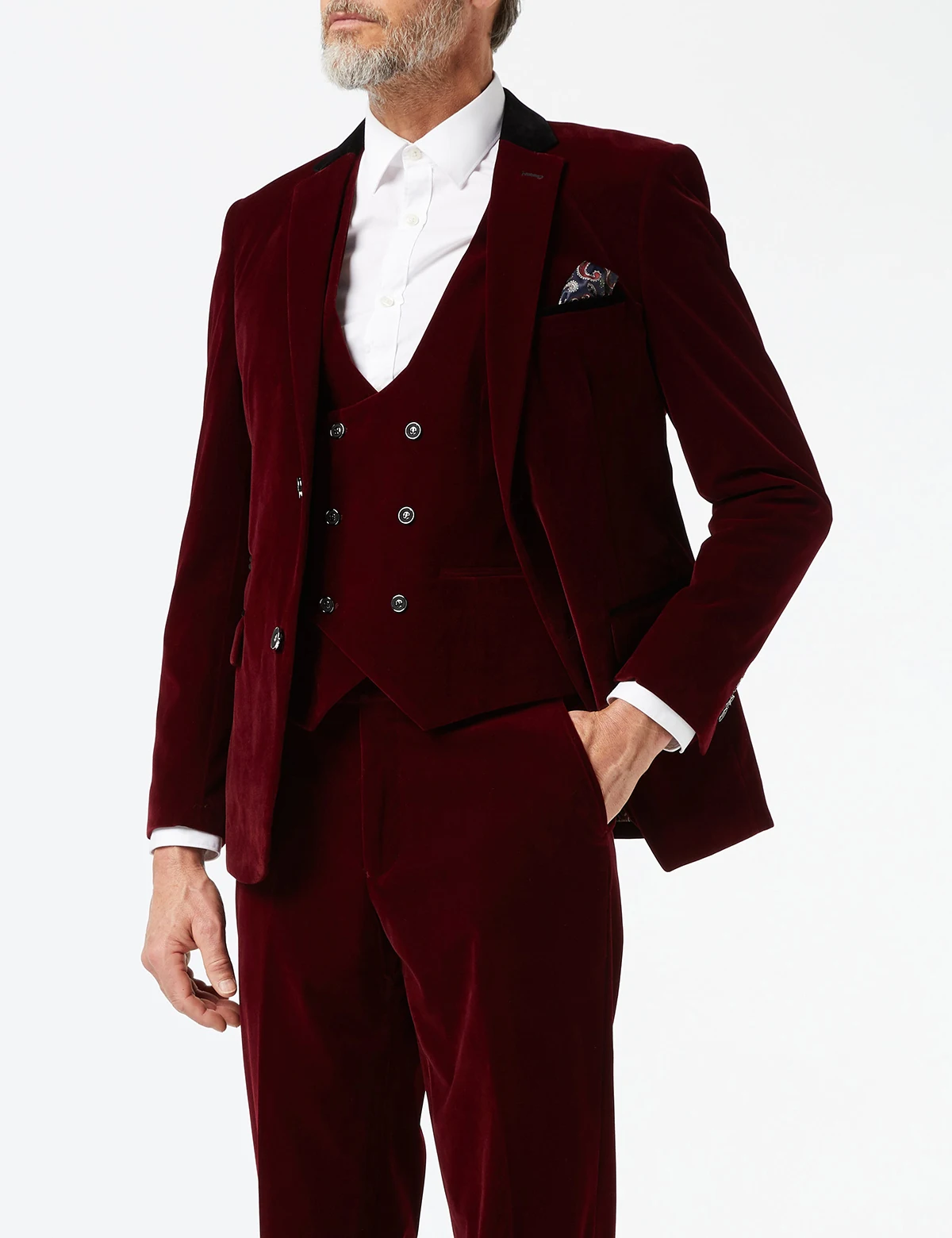 Burgundy Velvet Men Suits Slim Fit Tuxedos For Wedding 3 Pieces Prom Dinner Groom Wear Fashion Jacket with Pants Vest Customize