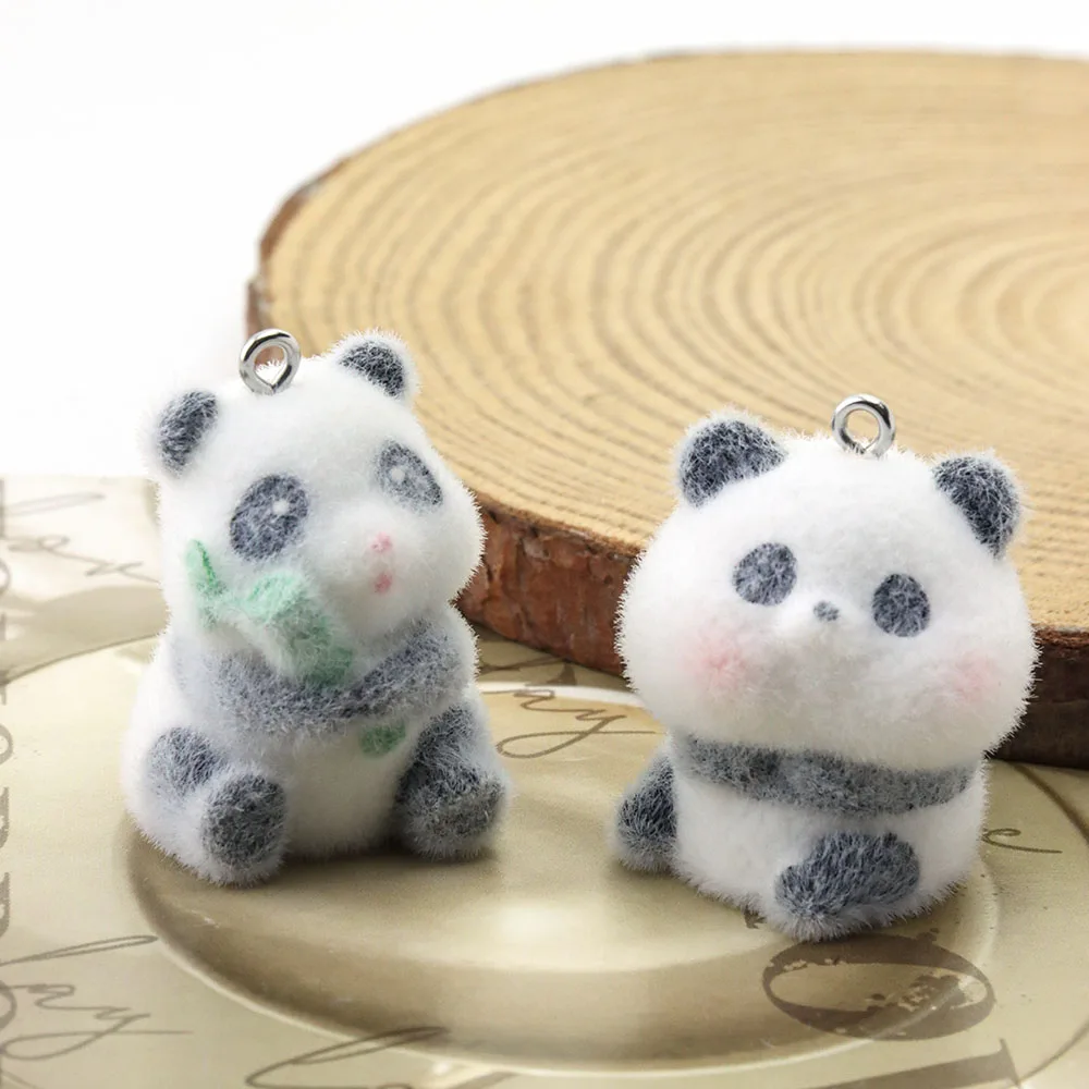 

10pcs Flocking Resin Bamboo Panda Cartoon Can Be Used For DIY Bags, Keychains, Earrings, Mobile Phone Desktop Accessories