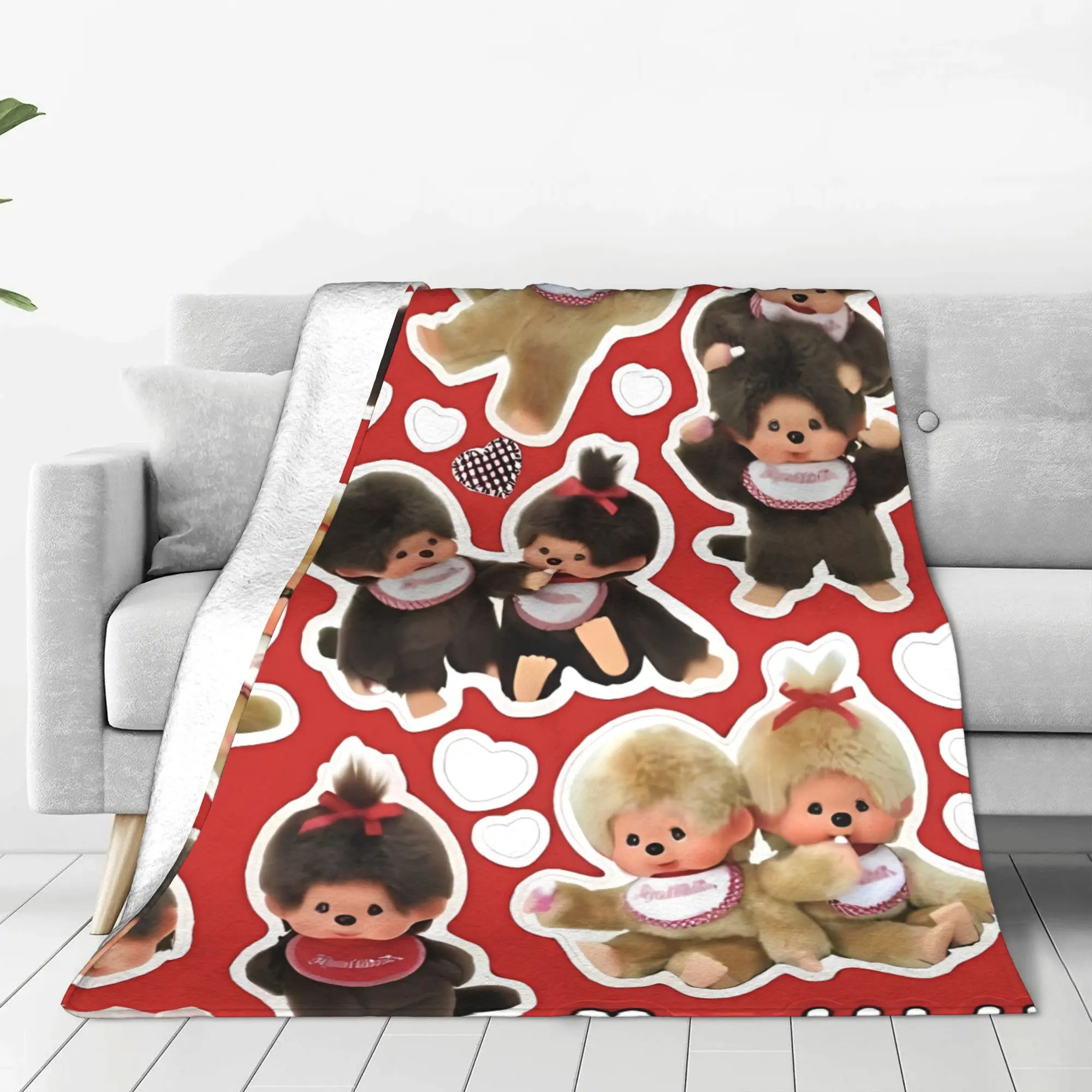1PC Home Cutecore Cute Collection   Adorable Bears M-Monchhichi Blanket Super Cosy Plush Home Living Room Sofa Halloween
