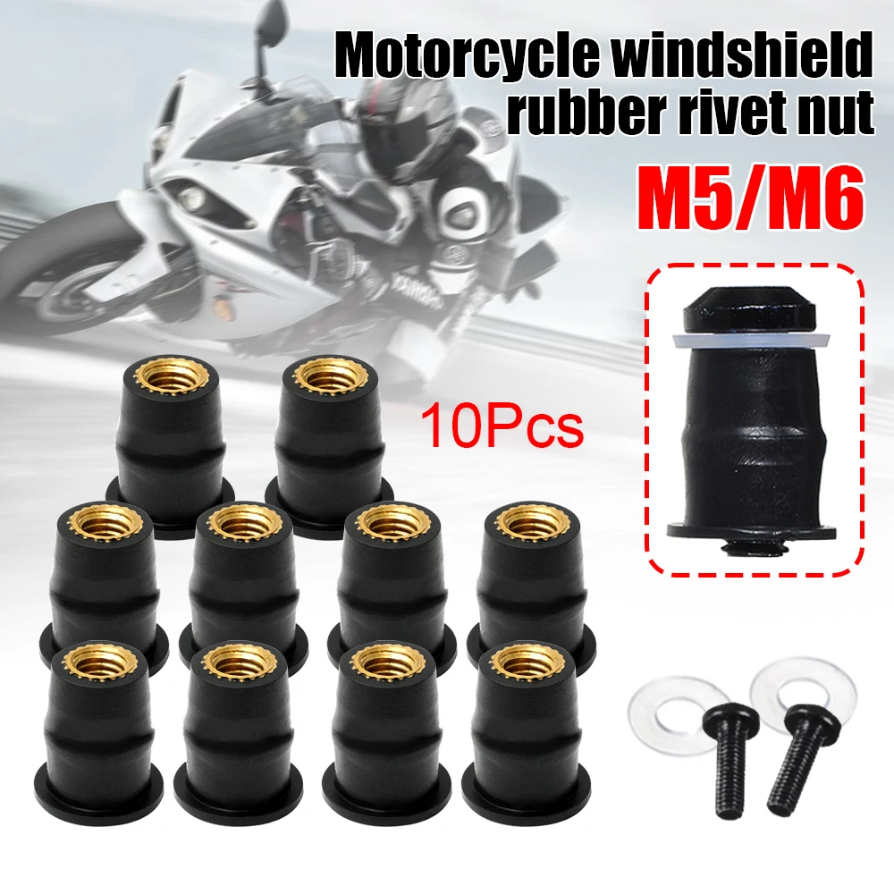 30/10Pcs M5/M6 Convex Rubber Well Rivet Nuts Black For Motorcycle Windshield Kayaking ATV Automoboile Accessories