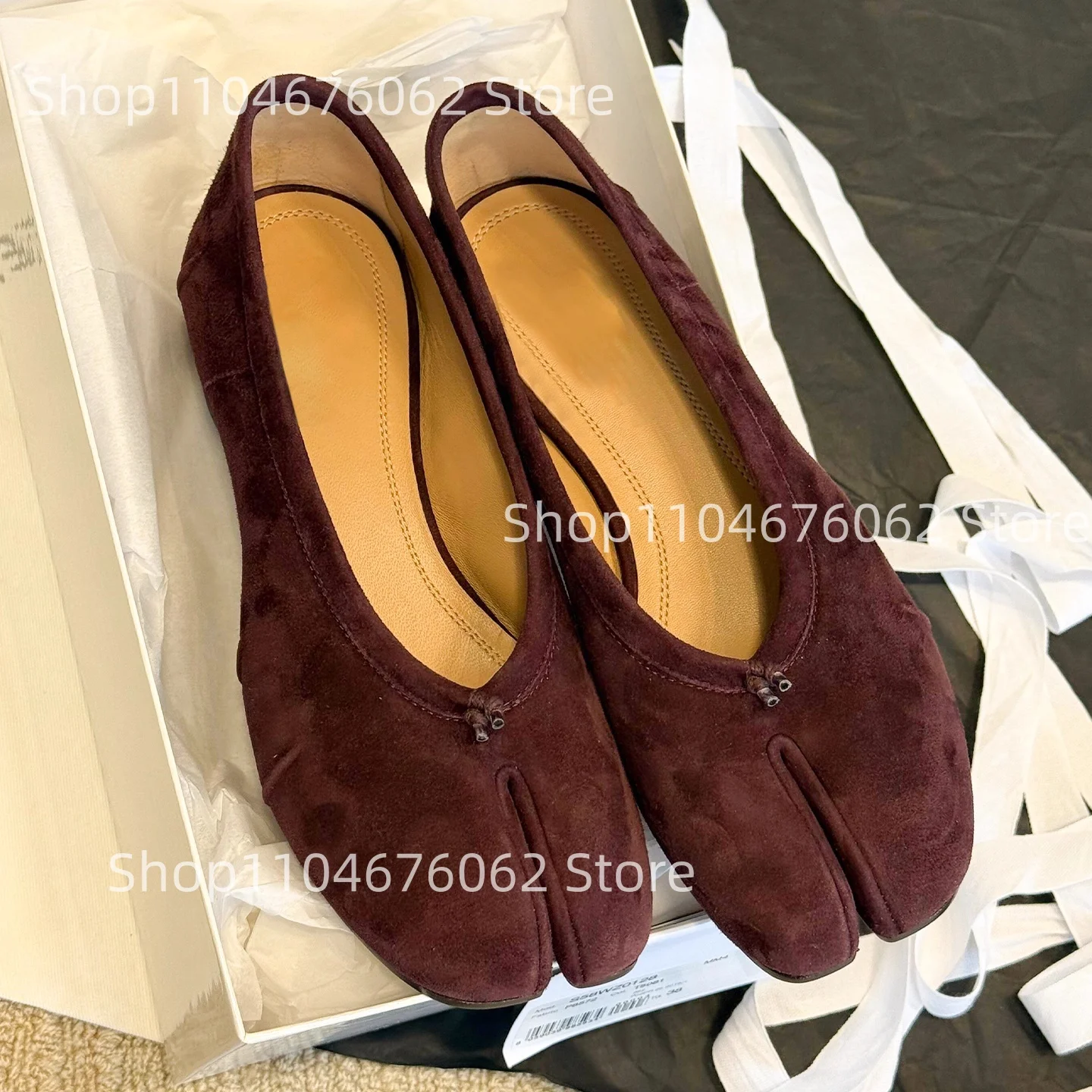 

Women's Burgundy Suede Peep Toe Flat Mary Janes Shoe Bow Detail Design Casual Women Classic Elegant Daily Shallow Single Shoes