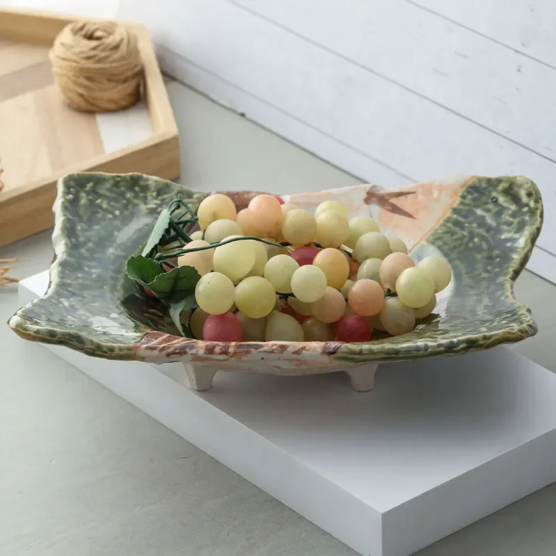 Yakushi Ceramic Rectangular Plate Japanese Style Sushi Dish Long Serving Tray for Household Dining Tableware Kasuka Weaving