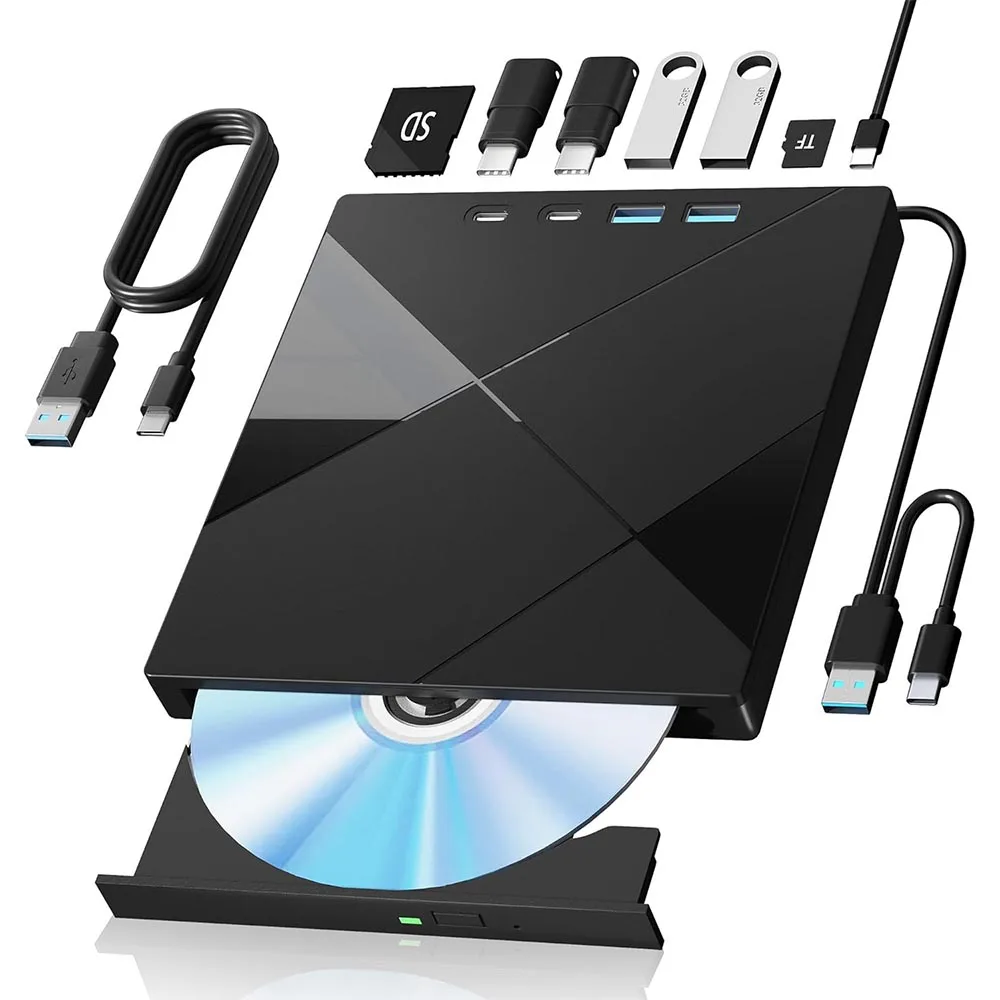 8 in 1 External CD/DVD Drive For Laptop PC USB 3.0 CD/DVD-RW/ROM Player Writer Burner Reader DISC Optical Drive SD/TF HUB