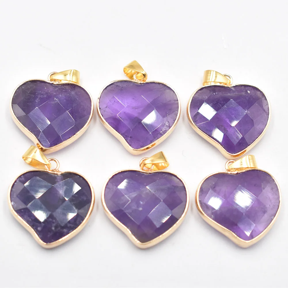 wholesale 6pcs/lot  good quality  natural stone mixed gold color side heart pendants 25mm for jewelry making free shipping