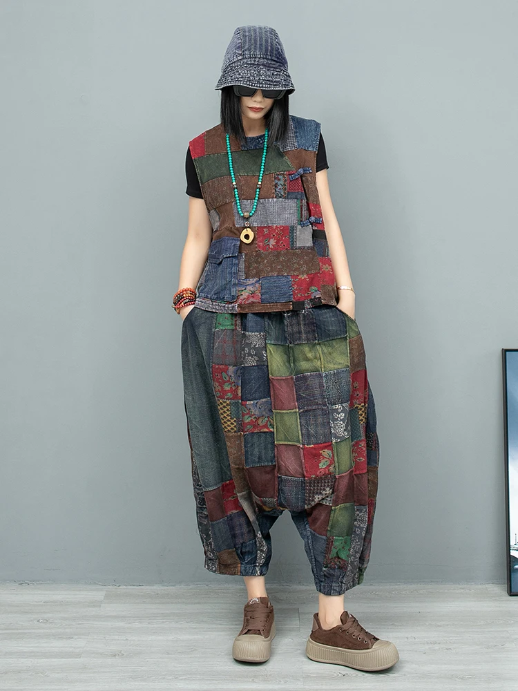 Heavy Industry Splicing Diagonal Plate Buckle Vest + Big Crotch Pants Two Piece Set Women 2024 Autumn Loose Pant Set LX2333