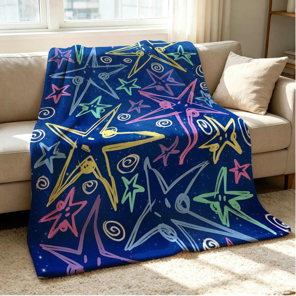 Star Sketch Flannel Blanket Warm Soft Halloween Christmas Couch Warm Cozy Decorative Decor Gift for All Season