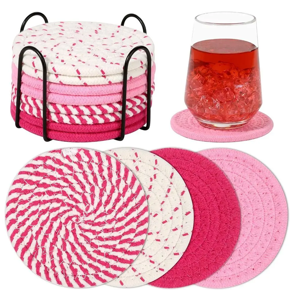 

8/10 Pcs Mid Century Modern Round Drink Coasters Cotton Rope Absorbent Woven Trivet Placemats Braided Non-Slip Hot Pads Cottage