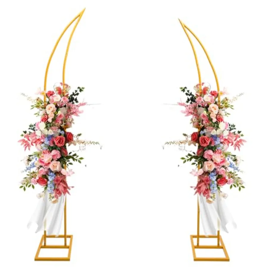 

Wedding ceremony backdrop stand, gold metal, gold, sturdy curved half arch design for climbing plants and floral arrangements