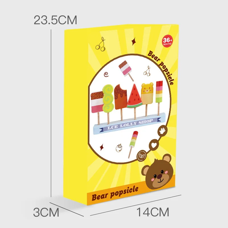 Simulação de madeira sorvete brinquedo ursinho picolé sorvete conjunto com blocos de construção