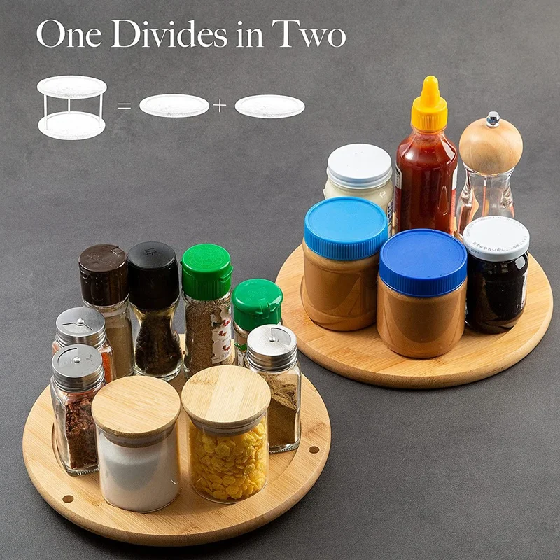 2 Tier Turntable Cabinet Organizer Spice Rack Removable Spinning Tray Organizer For Kitchen Cabinet 360 Degree