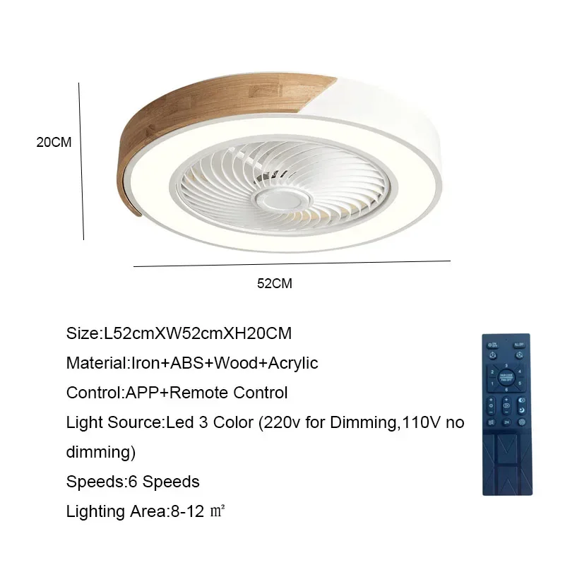 Imagem -02 - Ventiladores de Teto Inteligentes com Luz Sala de Estar Lâminas de Jantar Reversíveis Velocidades 52cm Iluminação 36w Piso Baixo Lâmpada