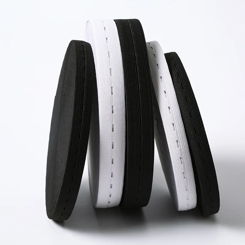 20/25mm Black White Adjustable Buttonhole Elastic Belt Pregnant Women\'s Pants Crochet Elastic Flat Eyelet Button Elastic Belt Wa