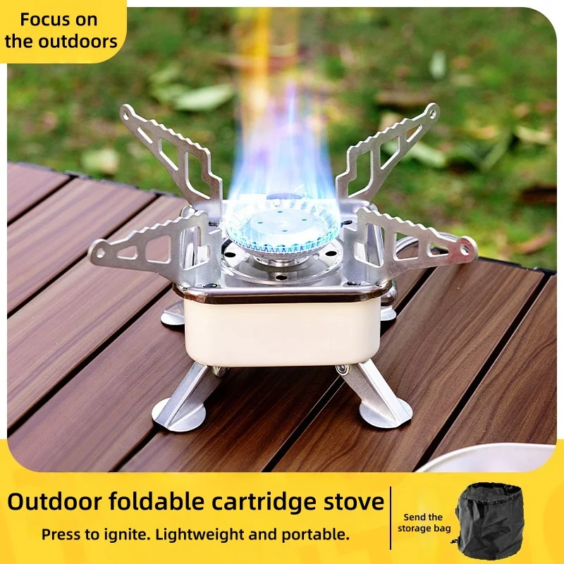 Outdoor Windproof mini Cartridge Stove, Portable Cartridge Stove, Picnic Stove, Folding Lotus-Shaped Small Stove for Hiking