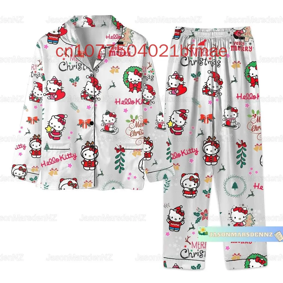 2024 Spring and Summer New hello Kitty Pajamas Set Disney Women's Casual Shirt Long Sleeved Pajamas