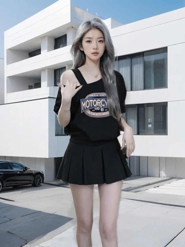 Sweat-shirt à épaules irrégulières pour femmes, imprimé de lettres, Hong Kong, fille épicée, nouveau haut Unique, Super beau, tendance, printemps