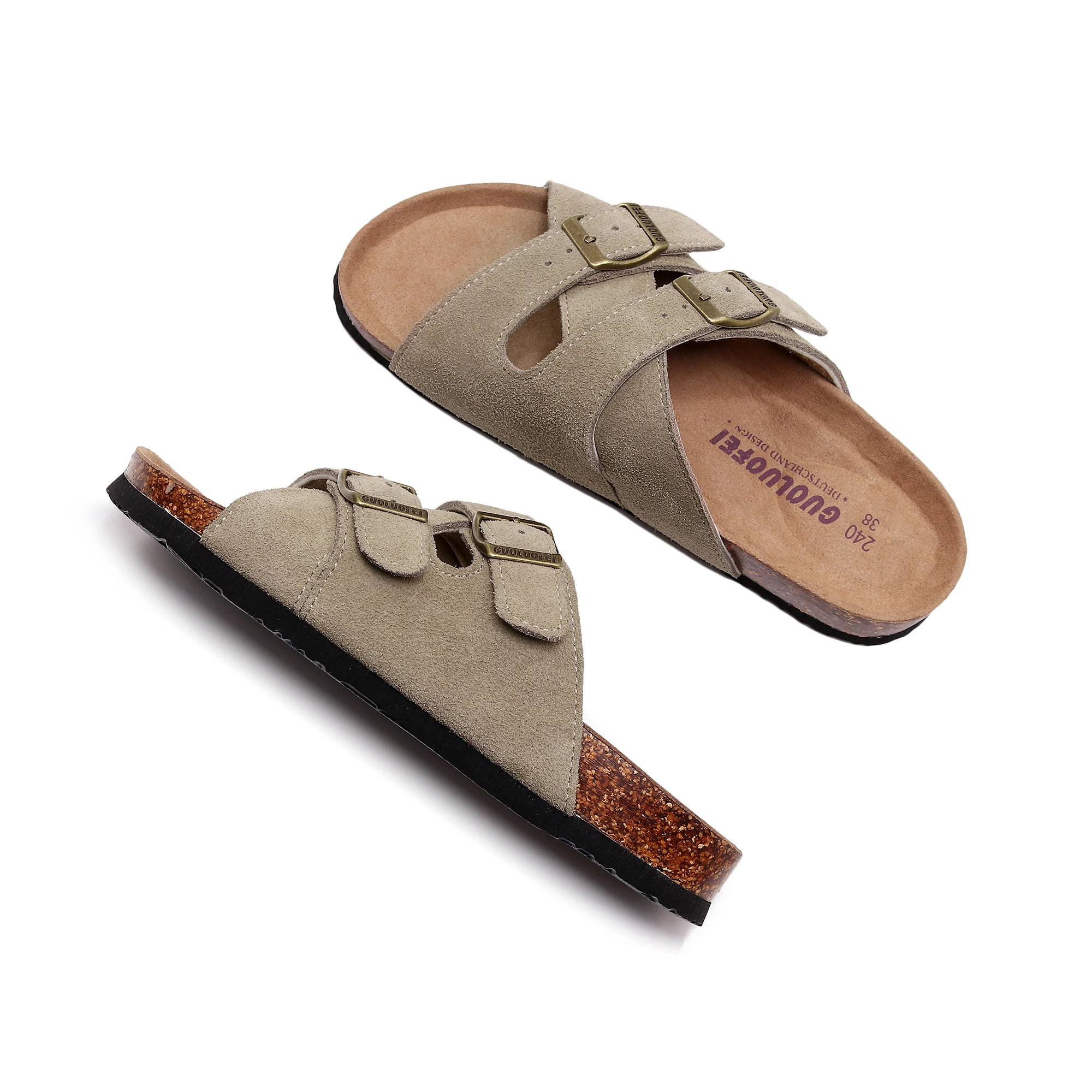 

Men's Fashion Flat Slide Sandals with Arch Support 2 Strap Adjustable Buckle Slip on Slides OutdoorShoes Non Slip