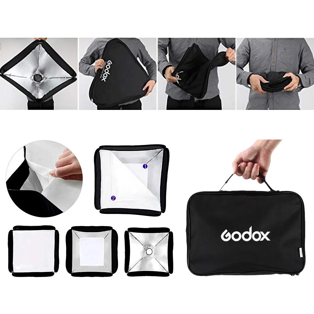 Godox 60CM 80CM Soft Box Ajustable Speedlight Softbox S2 Bracket Bowens Mount Kit Honeycomb Grid for Speedlite Studio Shooting