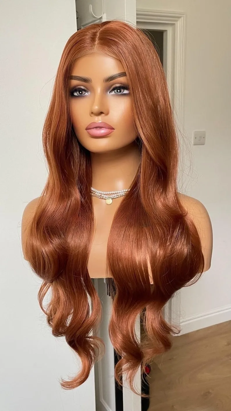 ジンジャーウィッグ　ボディウェーブ　レースフロントウィッグ　13x4 HD透明レースフロントウィッグ　接着剤不要　高密度合成ウィッグ　女性用かつら