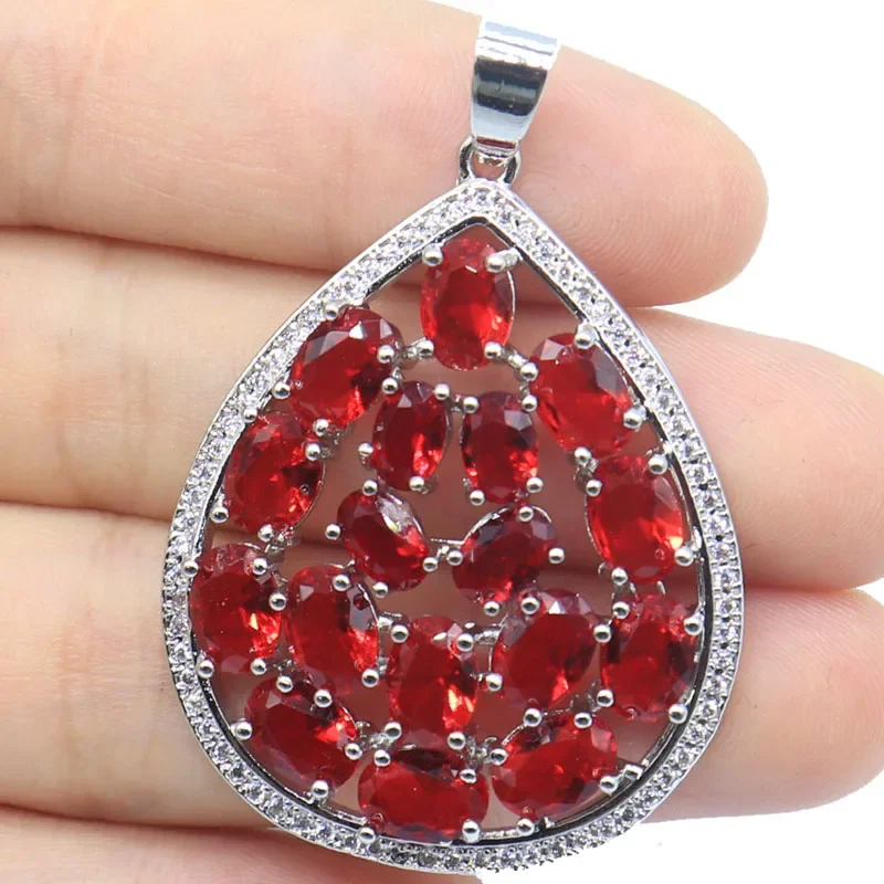 

9.5g Customized 925 SOLID STERLING SILVER PENDANT Long Big Red Blood Ruby Golden Citrine Violet Tanzanite CZ Women