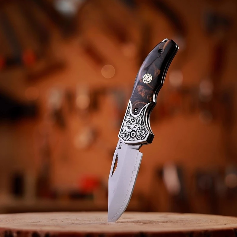 Portable Pocket Folding Knife Without Lock Made of Three-in-one Steel and Resin Handle Outdoor Portable Cutting Tool Gift