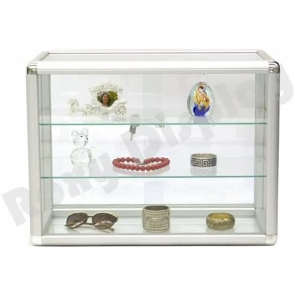 Aluminum Frame Tempered Glass Counter Top Display Showcase with Sliding Glass Door and Lock