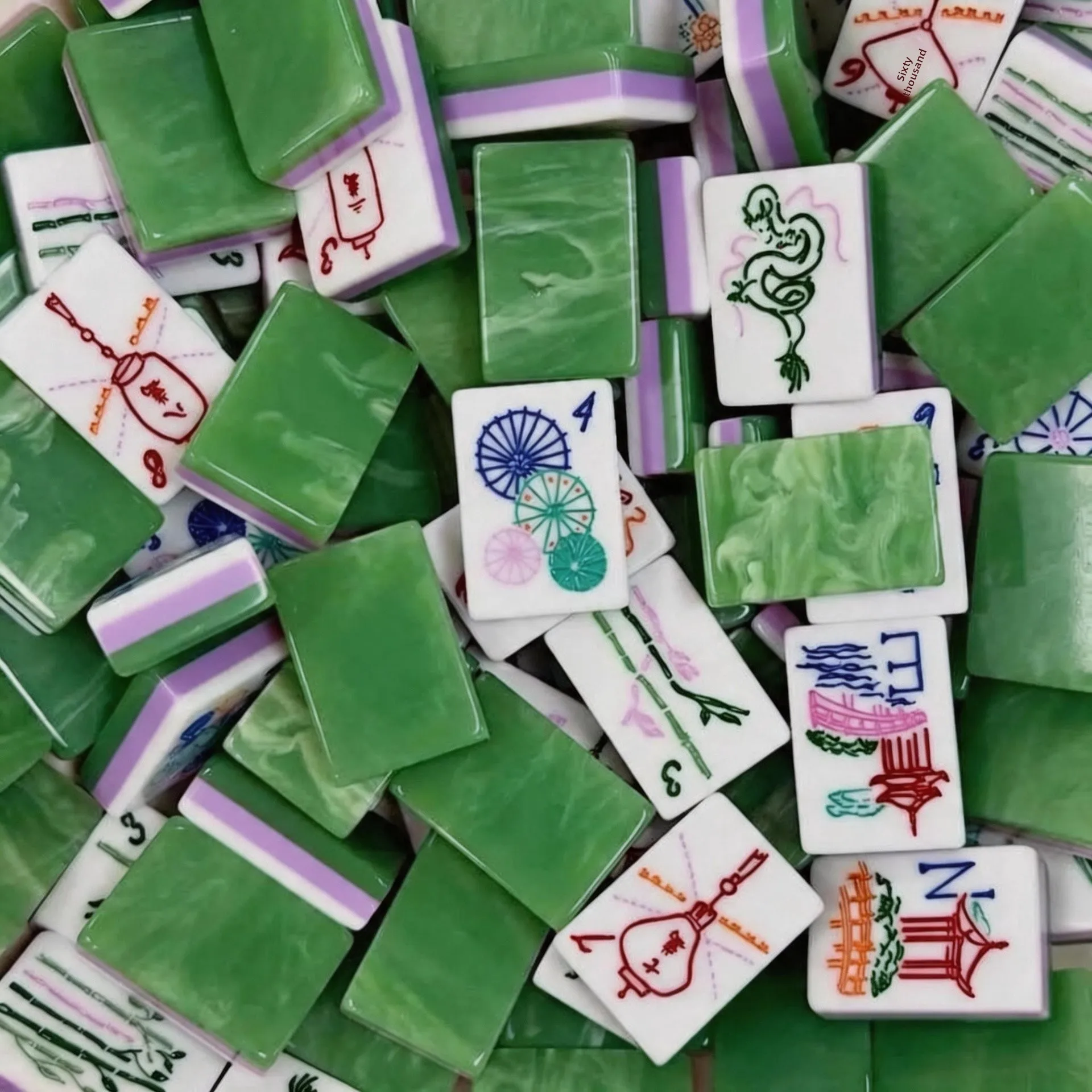 Spot New American Three-Layer Acrylic Green Fritillary Hand-Painted Mahjong Cross-Border Green Jade Wholesale Chess Card