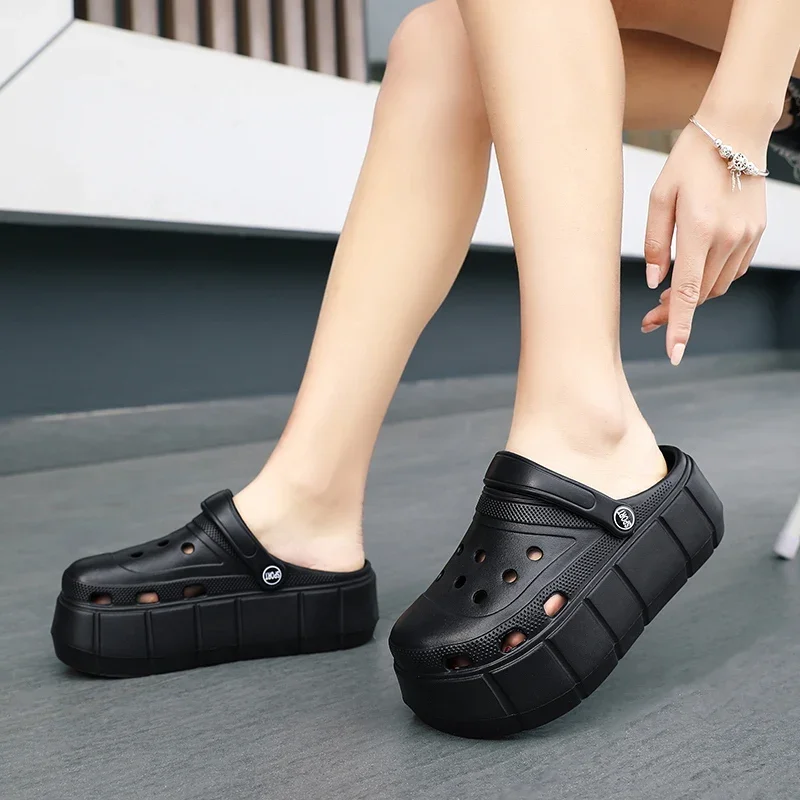 Solid Platform Clogs for Women Luxury Brand High Heels Sandals Outdoor Beach Slippers Casual Shoes Summer 2023 New Plus Size 41