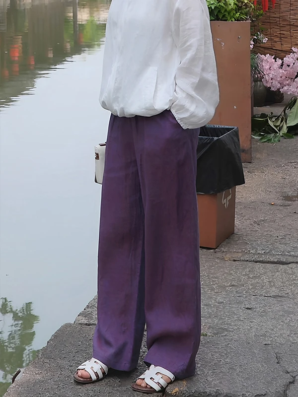 

Повседневные женские брюки прямого кроя Han Han, окрашенные в фиолетовый цвет, летние 2025, удобные, с завышенной талией, однотонные, простые