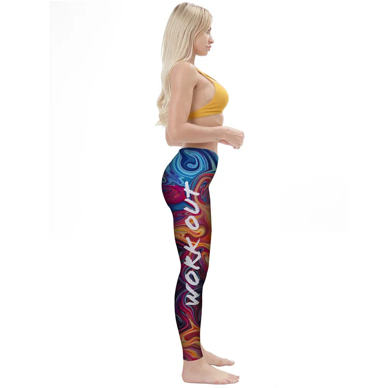 Superzachte rekbare bedrukte WORK OUT Plus size fitnesslegging Sexy Silm Legins enkellange broek damesbroek