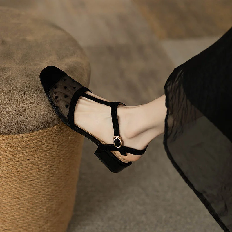 Footwear Lace Sandals for Women Clear Transparent Summer 2024 Closed Black Ladies Shoes with Medium Heels Sale Comfort Casual H