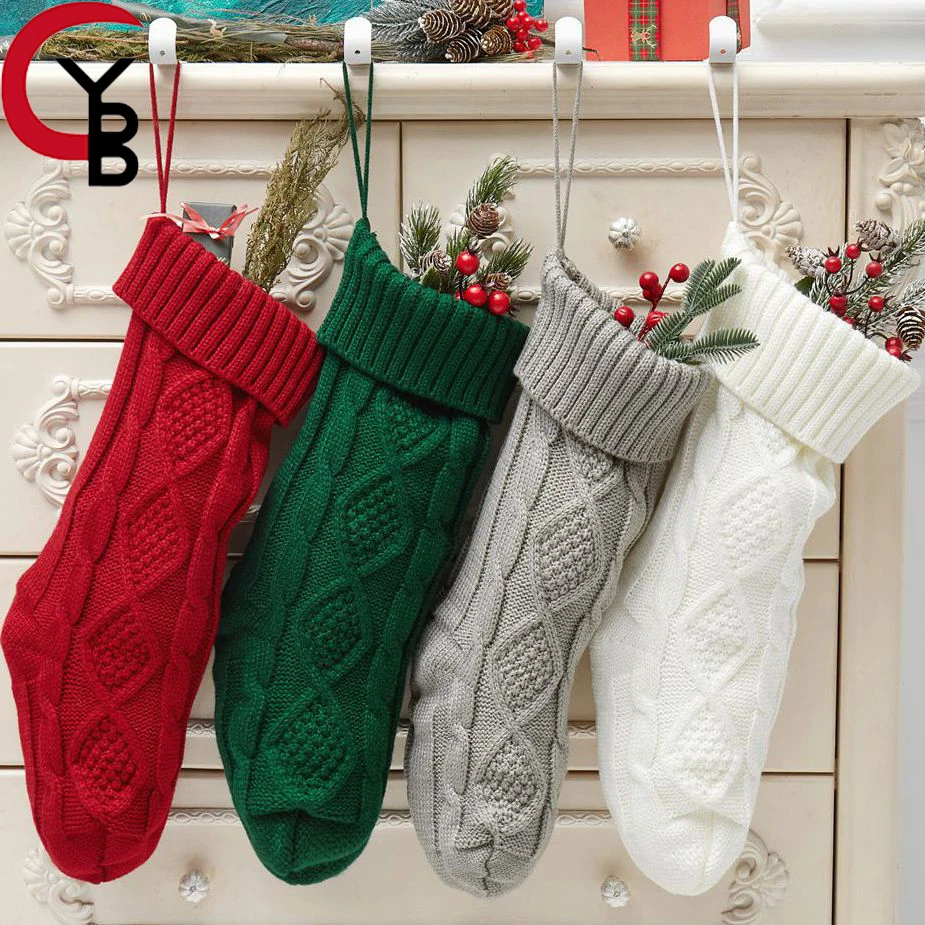 

Pack 4,18 Inches Burgundy, Green, Ivory, Gray Knit Christmas Stockings