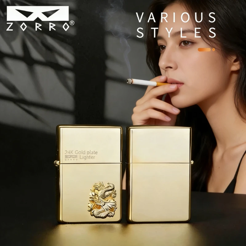 New Zorro Classic Kerosen Wheel Lighter 12 Zodiac Signs 24K Gold Plated Light Luxury High-End Boyfriend Birthday Gift