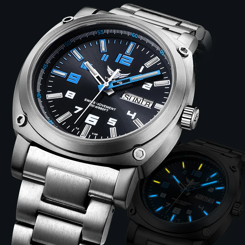 YELANG Men Automatic Watches Titanium Alloy Case H3 T100 Gas SelfLuminous 200M Waterproof Mechanical Wristwatch Sapphire V3.4