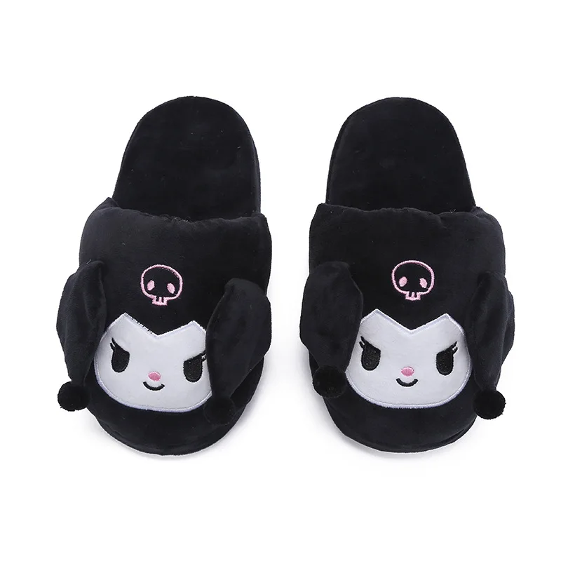 

Sanrio Kuromi Women Cotton Slippers Ears Move Kawaii My Melody Cinnamoroll Pom Pom Porin Plush Slippers Fashion Warm Home Shoes